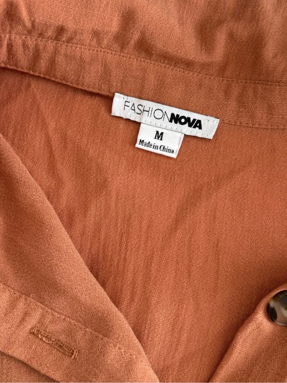 Fashion Nova Rust Orange Button-Front Short Sleeve Dress with Tie Waist